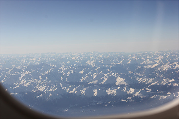 Aerial, fenêtre de, montagnes, pics, neige, vue