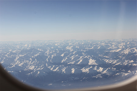 공중, 창, 산, 봉우리, 눈, 보기