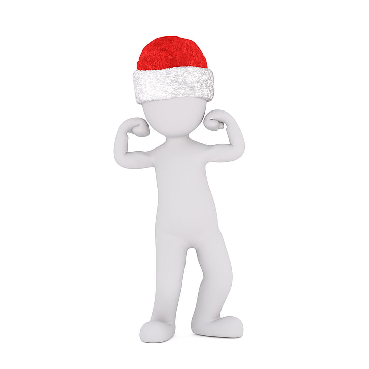 Karácsony, fehér férfi, teljes test, Santa kalap, 3D-s modell, ábra, elszigetelt