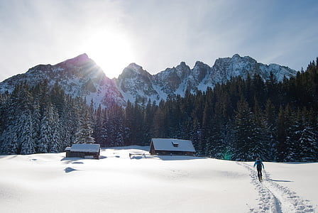 alpin, Ascent, dans l’arrière-pays, cabines, Forest, paysage, montagnes