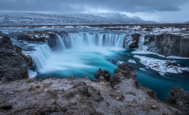 iceland, godafoss, waterfall, river, powerful, scenic, spectacular