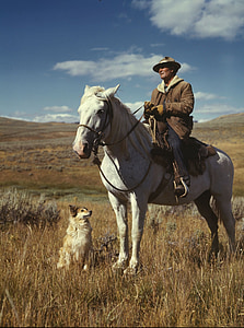 maisema, 1942, taivas, pilvet, Rancher, mies, hevonen
