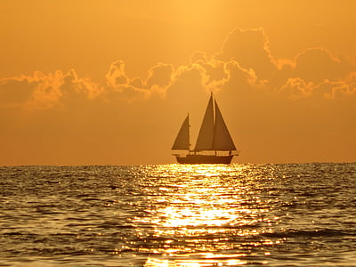 boot, zonsondergang, Mar, strand, zee, nautische vaartuig, zeilboot