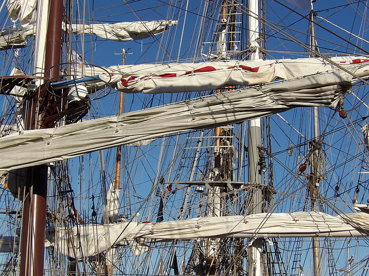 tiang, perahu layar, string, tali, tradisi, langit biru, navigasi