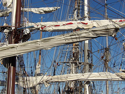 mast, segelbåt, strängar, rep, traditioner, blå himmel, navigering