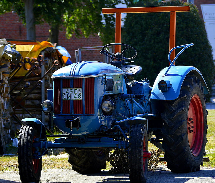 Hanomag, sempurna, biru, traktor, berumur, oldtimer, nostalisch