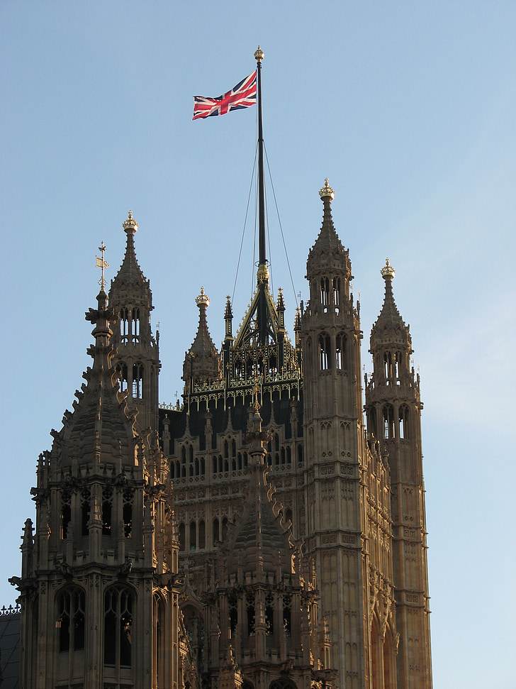 Westminster, Lontoo, Iso-Britannia, arkkitehtuuri, kuuluisa place, goottilainen tyyli, lippu