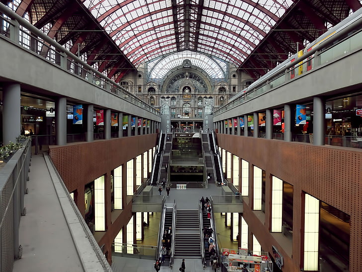 sentralstasjonen, Antwerpen, stasjon, Belgia, arkitektur, historisk bygning