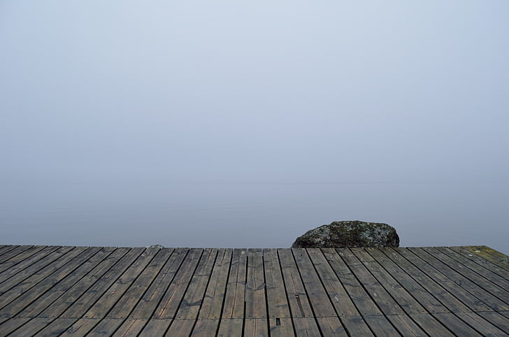 boards, wood, pier, dock, quay, fog, mist
