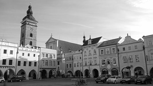 Praça, budejovice Checa, Torre Negra, histórico, centro da cidade