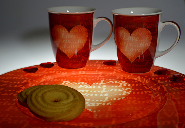 pohár, srdce, Romance, deň svätého Valentína, Stolový riad, káva, láska