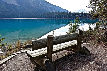 седалка, дървени, изглед, вода, езеро, мирни, спокойно