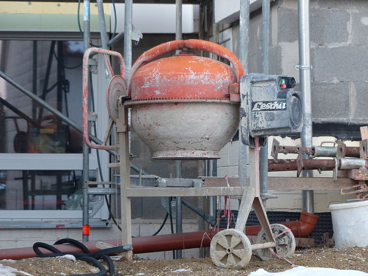 mezclador de tambor, mezclador concreto, hormigón, obras pequeñas, sitio, bricolaje, máquina