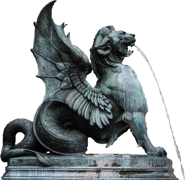 Paris, Dragon, fontän, Figur, vatten, staty, skulptur
