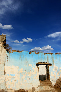 ruins, clouds, construction, sky, wall, adobe, old