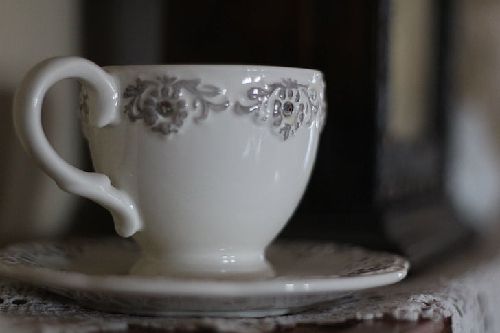 skodelica za čaj, Kitajska, Vintage, keramični, bela, dekor, porcelan