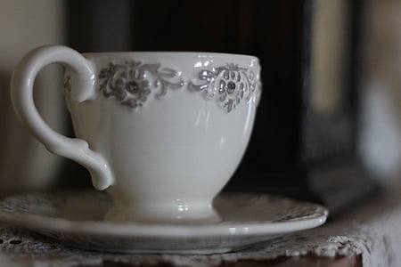 arbatos puodelis, Kinija, derlius, keramika, balta, dekoro, Porcelianas