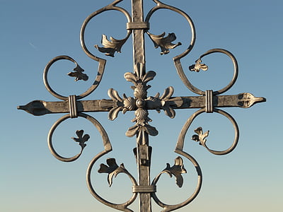 križ, železa, mreža, okrasek, kovine, nebo, vera