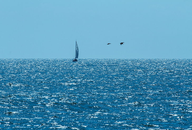 Lake, Horizon, blauw, boot, hemel, schip, kust