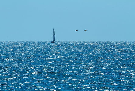 Llac, horitzó, blau, bota, cel, vaixell, Costa
