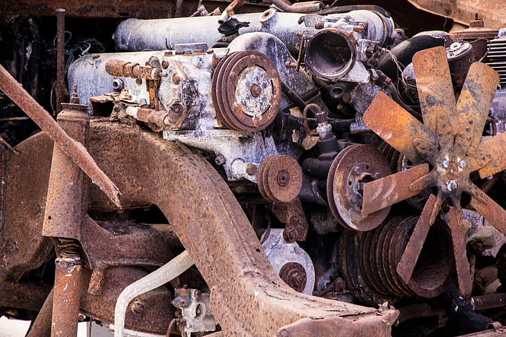 scrap, rusty, old, worn, engine