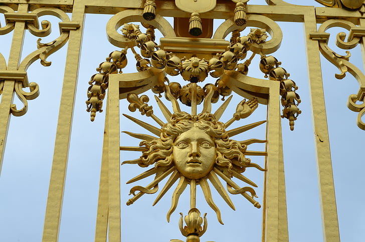 Sun king, Versailles-i, rács, arany, nap, Ludwig, Louis
