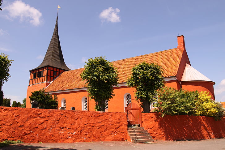 Svaneke, Gereja, merah, dinding, Menara, atap, Bornholm