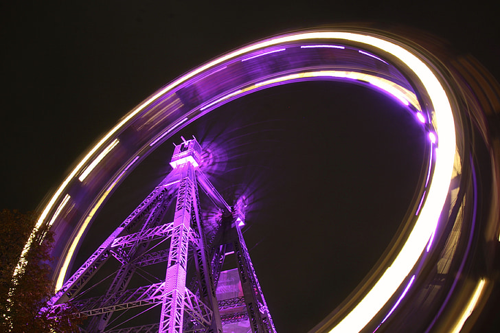 Prater, rotella di Ferris, Vienna, Parco di divertimenti, Austria, notte, illuminato