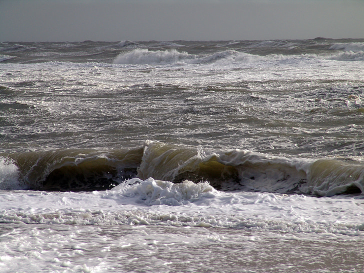 laut, gelombang, air, semprot, busa, surfing, badai