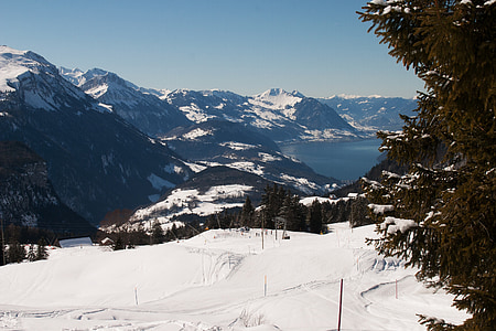Suisse, montagnes, ski, neige, hiver, collines, Canton de Schwytz