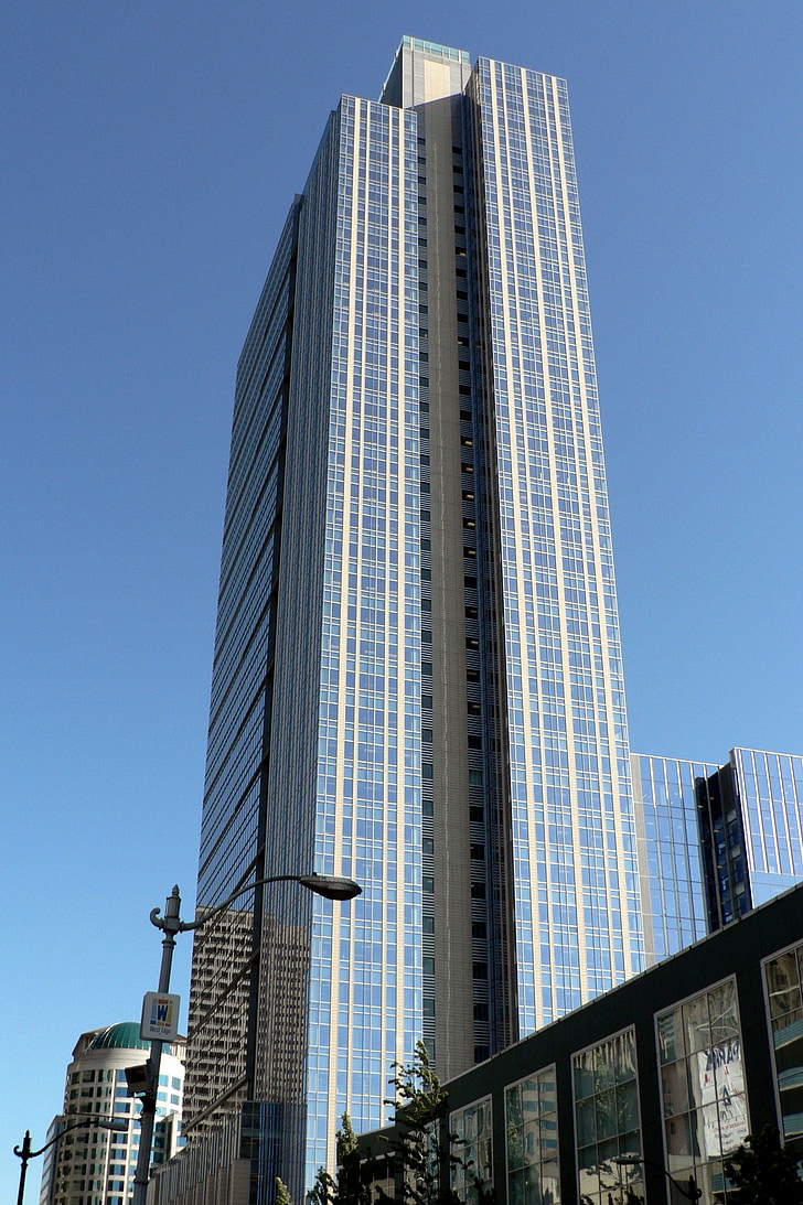 kék épület, az ég, Seattle-ben, város, felhőkarcoló, építészet, beépített szerkezet