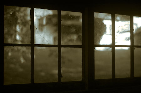 steklo, Windows, stari, tresk, temno, sepia, Vintage