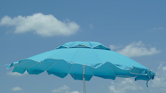 plajă, umbrela, cer, albastru, însorit, cer albastru, nori