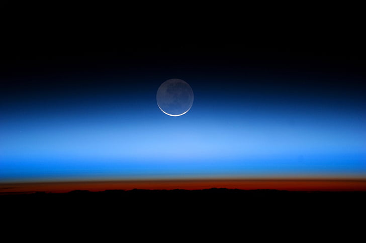 місяць, горизонт, атмосфера, простір, небо, skyscape, землі