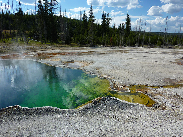 yellowstone, national, park, thermal spring, grand prismatic spring, yellowstone national park, wyoming