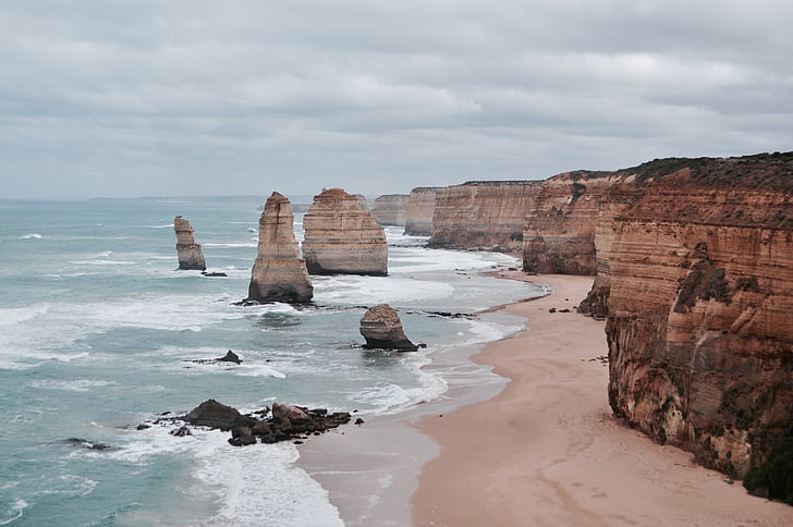 landskap, natursköna, kalkstensformationer stack, tolv apostlarnas, Victoria, Australien, Ocean