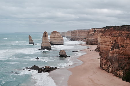 krajobraz, sceniczny, formacje wapienne stosu, dwunastu apostołów, Victoria, Australia, Ocean
