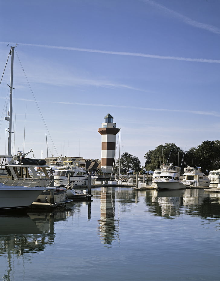 Lighthouse, Hilton head, South carolina, Harbor town, vartegn, Beacon, lys
