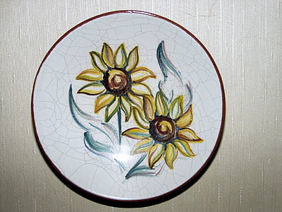 ceramic, plate, decoration, flowers, colorful, fragile