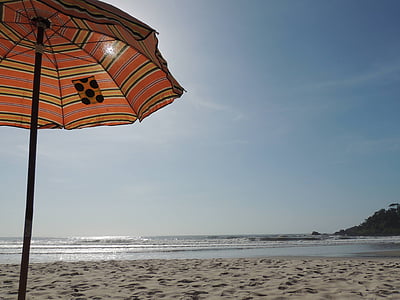 ビーチ, ソル, 3 月, 傘, 空, ブラジル, 自然