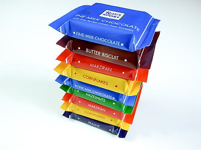 chocolates, colorful, colourful, desserts, food, motley, ritter sport