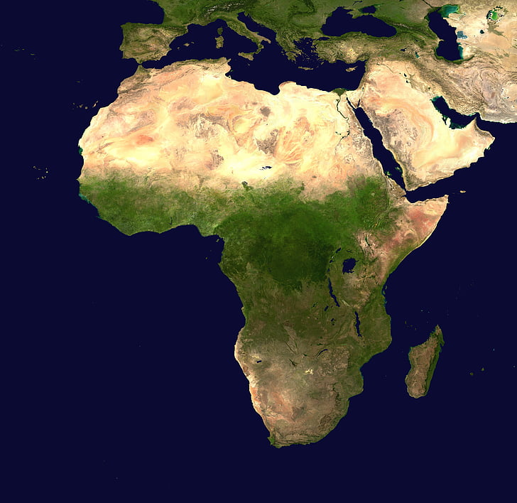Afrika, benua, pemandangan, geografi, peta, citra satelit, foto satelit