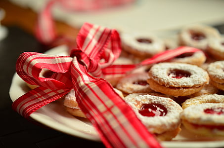 ciclo, arco rosso, biscotti di Natale, regalo, nastro regalo, dolci, Natale
