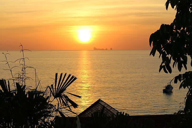 solnedgang, Thailand, himmelen, sjøen, Asia, Seascape, Resort