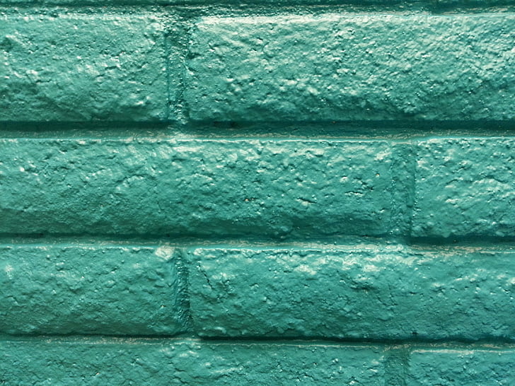 brick, wall, turquoise, block, painted, decorative, interior