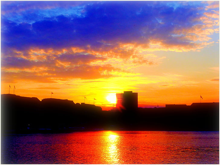 puesta de sol, Alster, Hamburgo