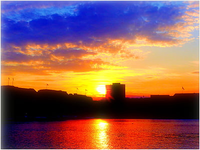 matahari terbenam, Alster, Hamburg