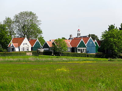 middelbuurt, Schokland, aldea, ciudad, pintoresca, casas, colorido