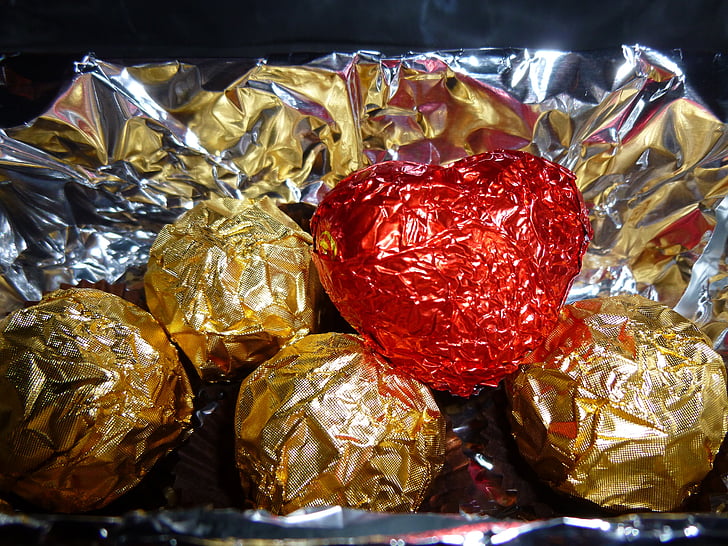 Candy, chocolat, délicieux, papier d’aluminium