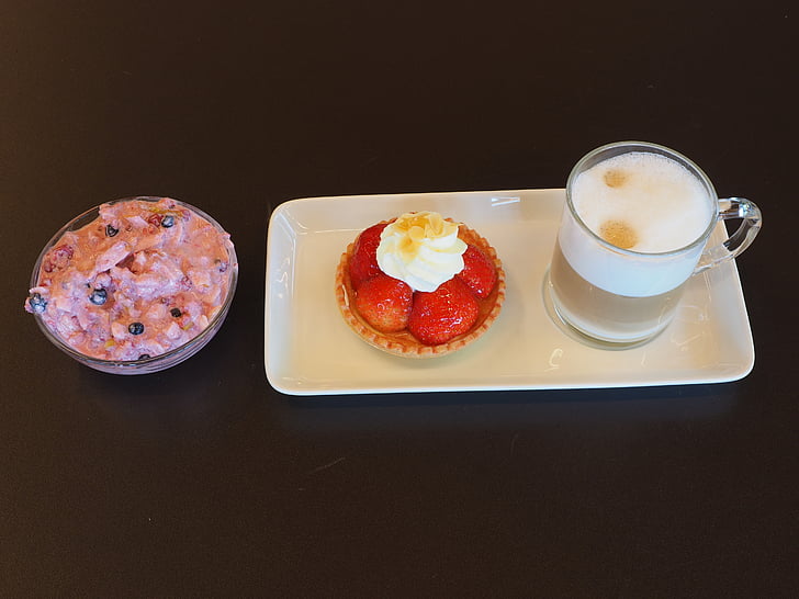 dessert, kaffe, Jordbær Marie, fløde, sød skål, drage fordel af, kaffe parti